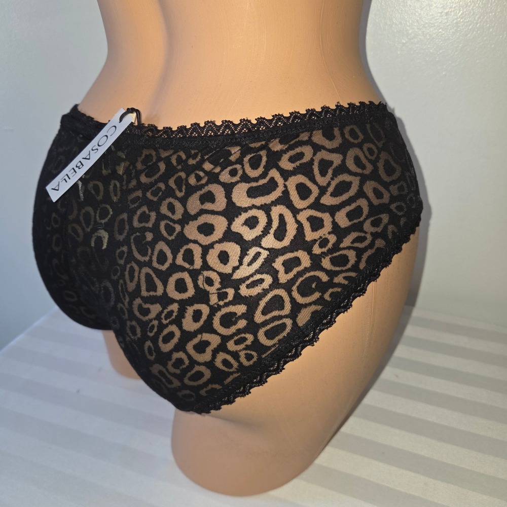 Cosabella Accra Hotpant Black Animal Leopard Mesh Lace Panty New M